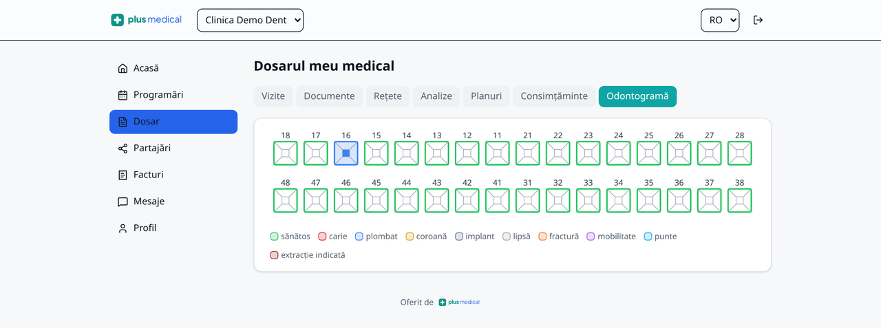 Dosarul medical, cu odontogramă interactivă